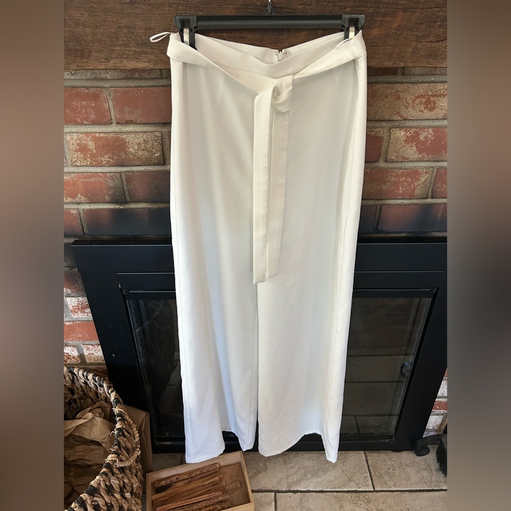 Amanda Uprichard Cream Wide-Leg Trousers